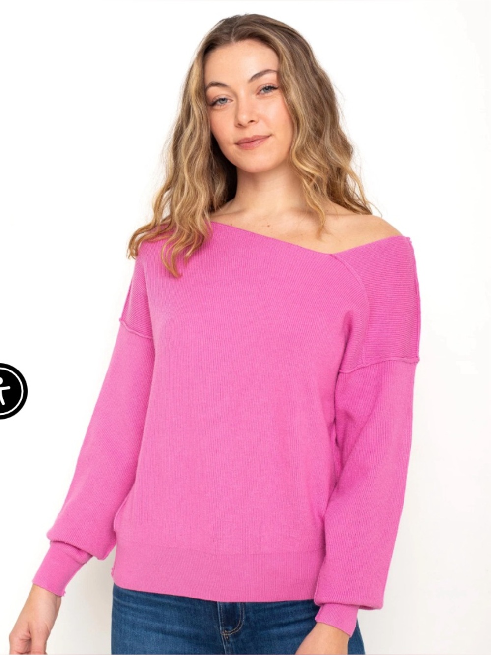 Line & Dot Pink Favorite Geometric Neck Sweater - XS